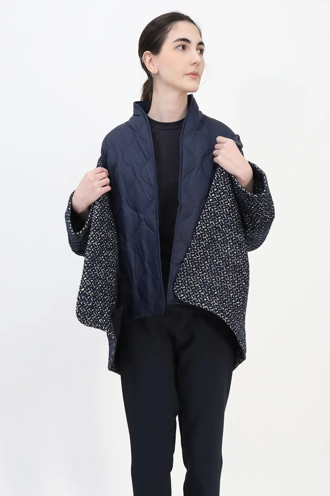 ELENA WOOL JAQUARD & GOOSE DOWN TWO PIECE COAT SET IN NAVY