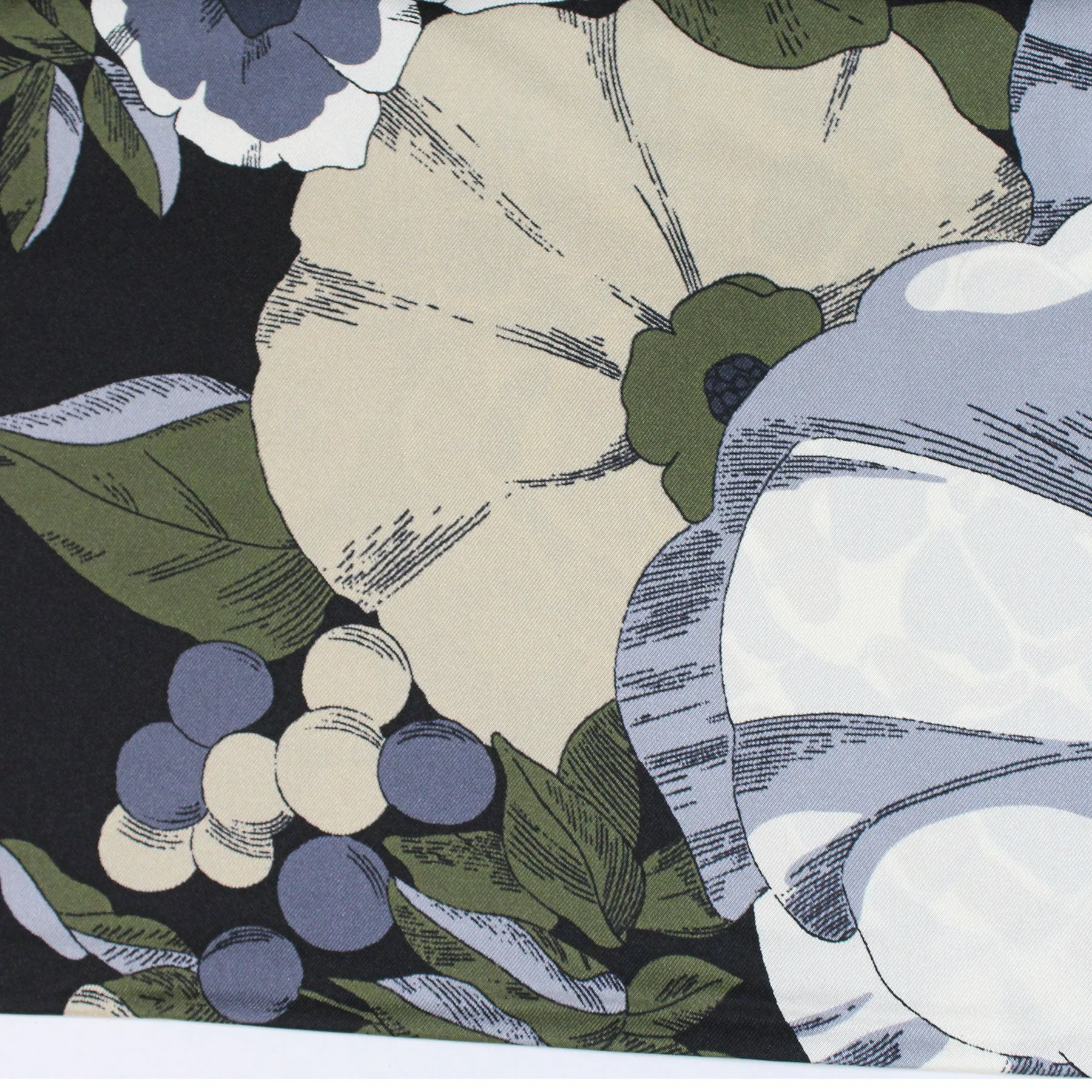 Elie Saab Scarf Gray Black Floral Design - Twill Silk Square Foulard