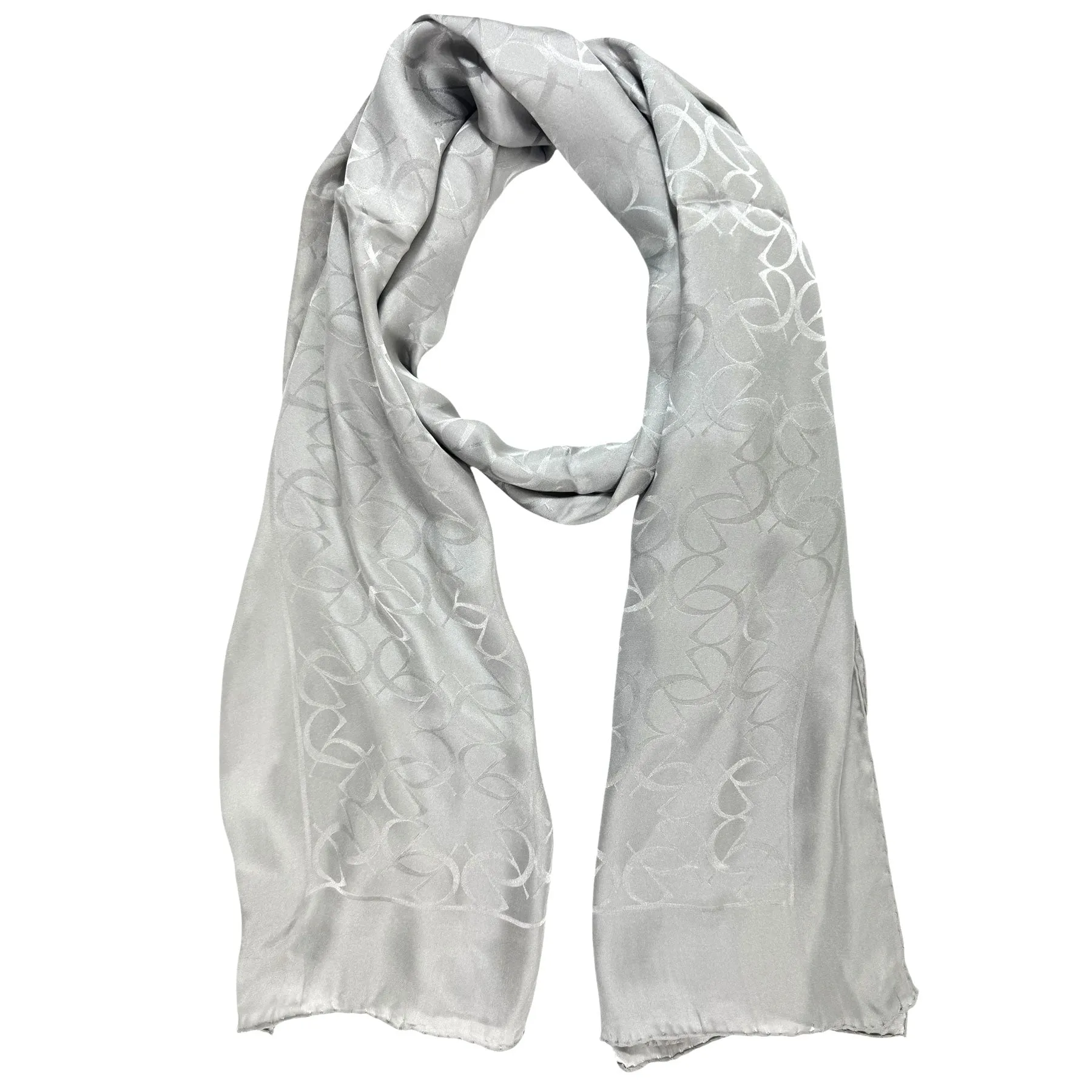 Elie Saab Scarf Gray Logo Allover - Twill Silk Designer Shawl