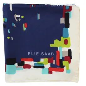 Elie Saab Scarf Midnight Blue Multi Color Design - Twill Silk Square Foulard