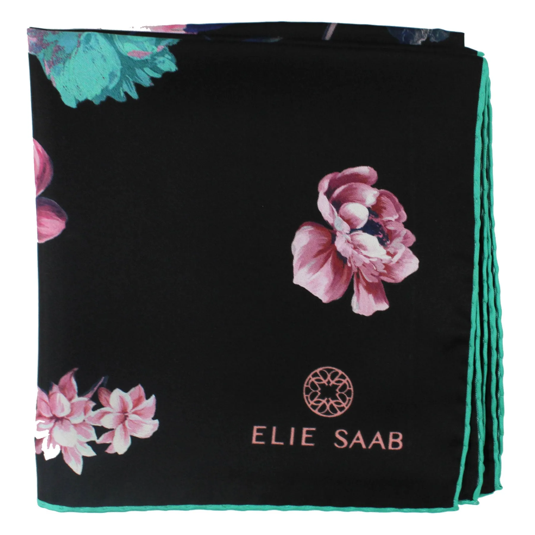 Elie Saab Silk Scarf Black Pink Floral - Twill Silk Foulard