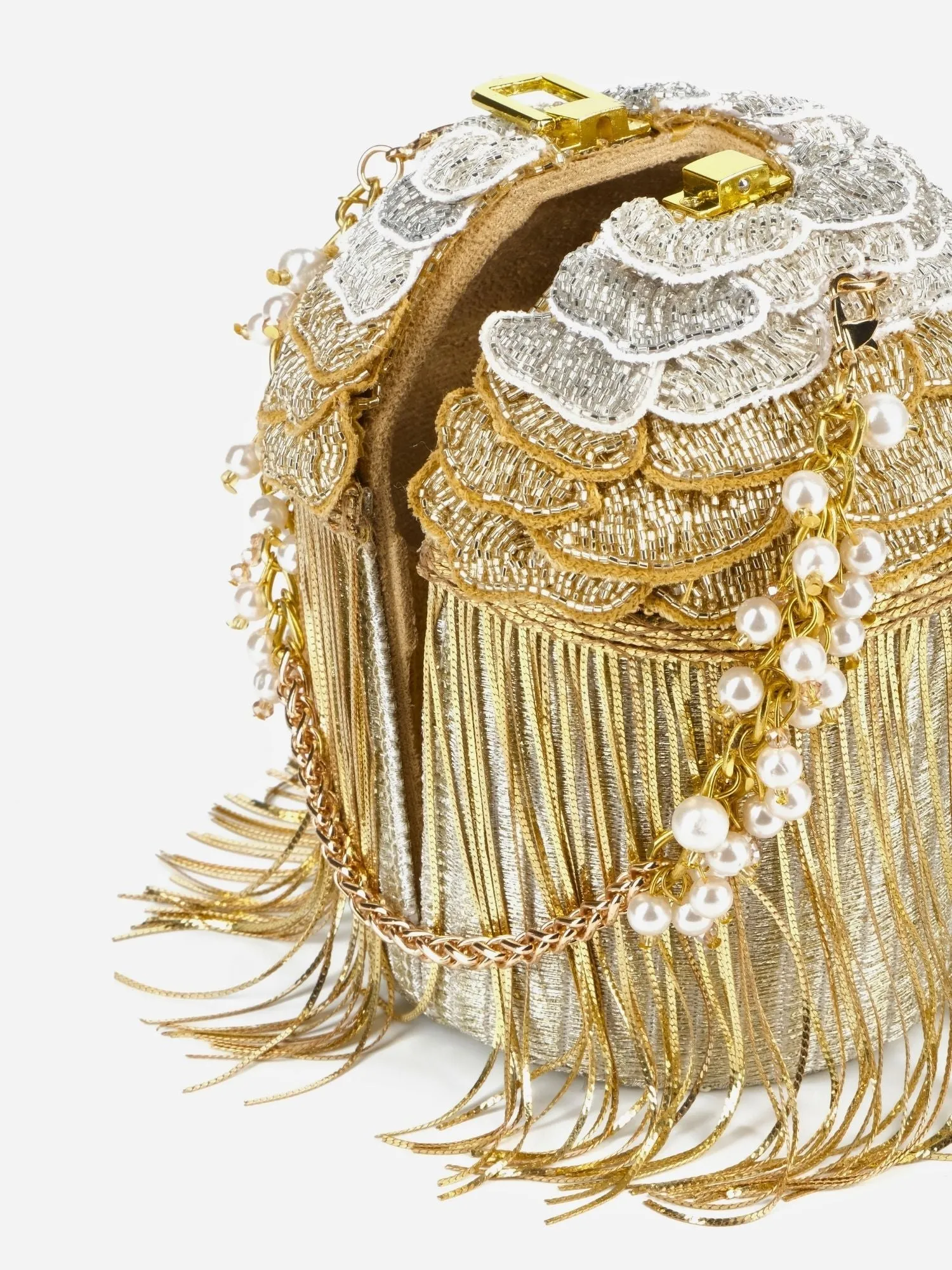 Ella Gold Georgette Handcrafted Bucket Bag