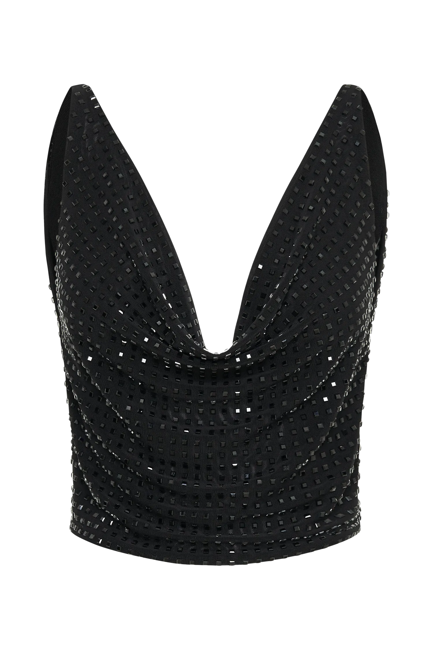 Ellery Square Diamante Cowl Top - Black