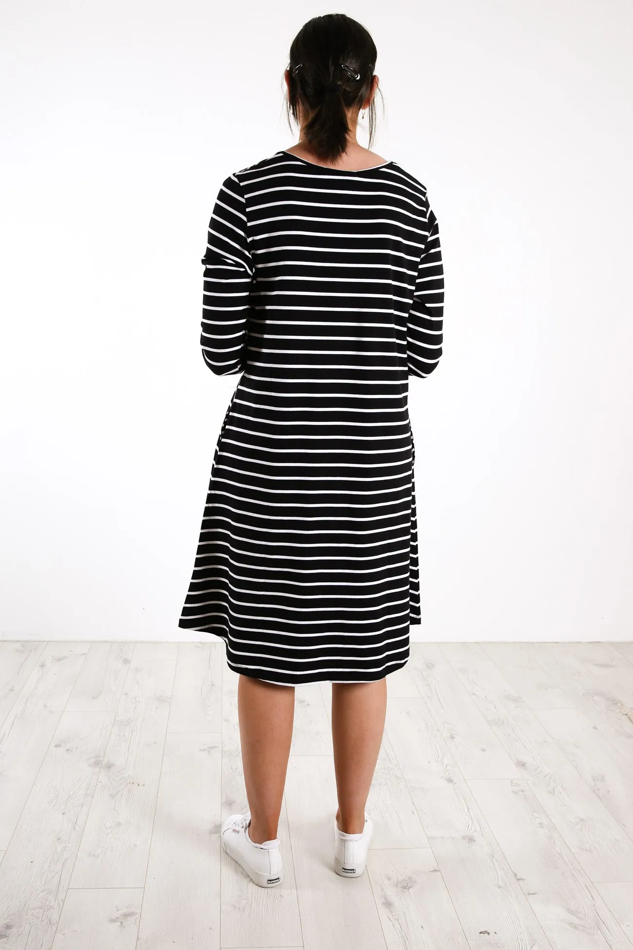 Ellie Dress Black White Stripe