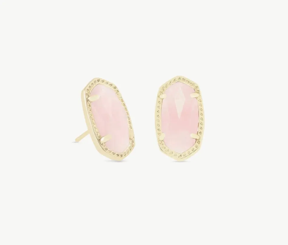 Ellie Gold Stud Earrings in Rose Quartz