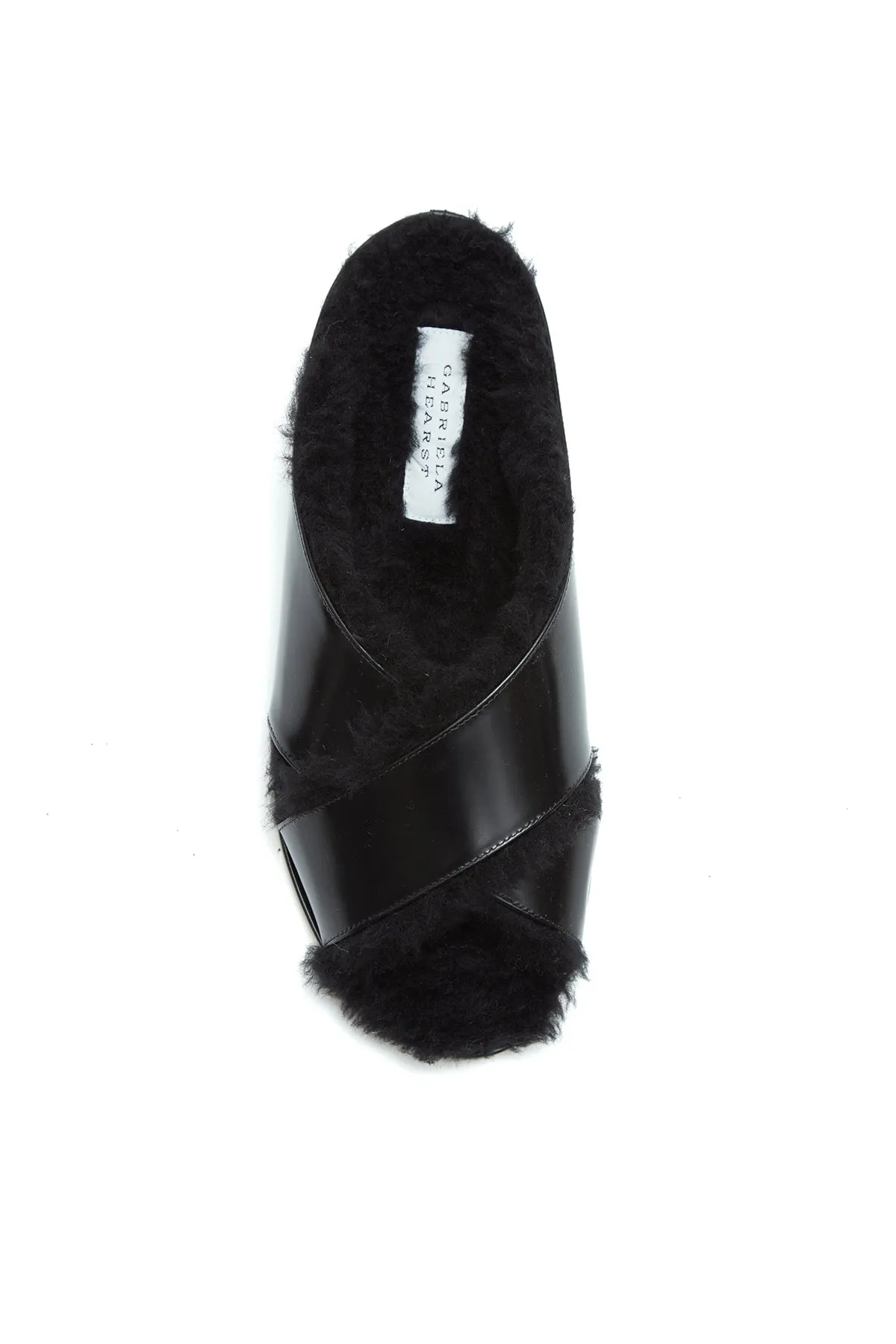 Ellington Fur Flat Slide in Black Leather