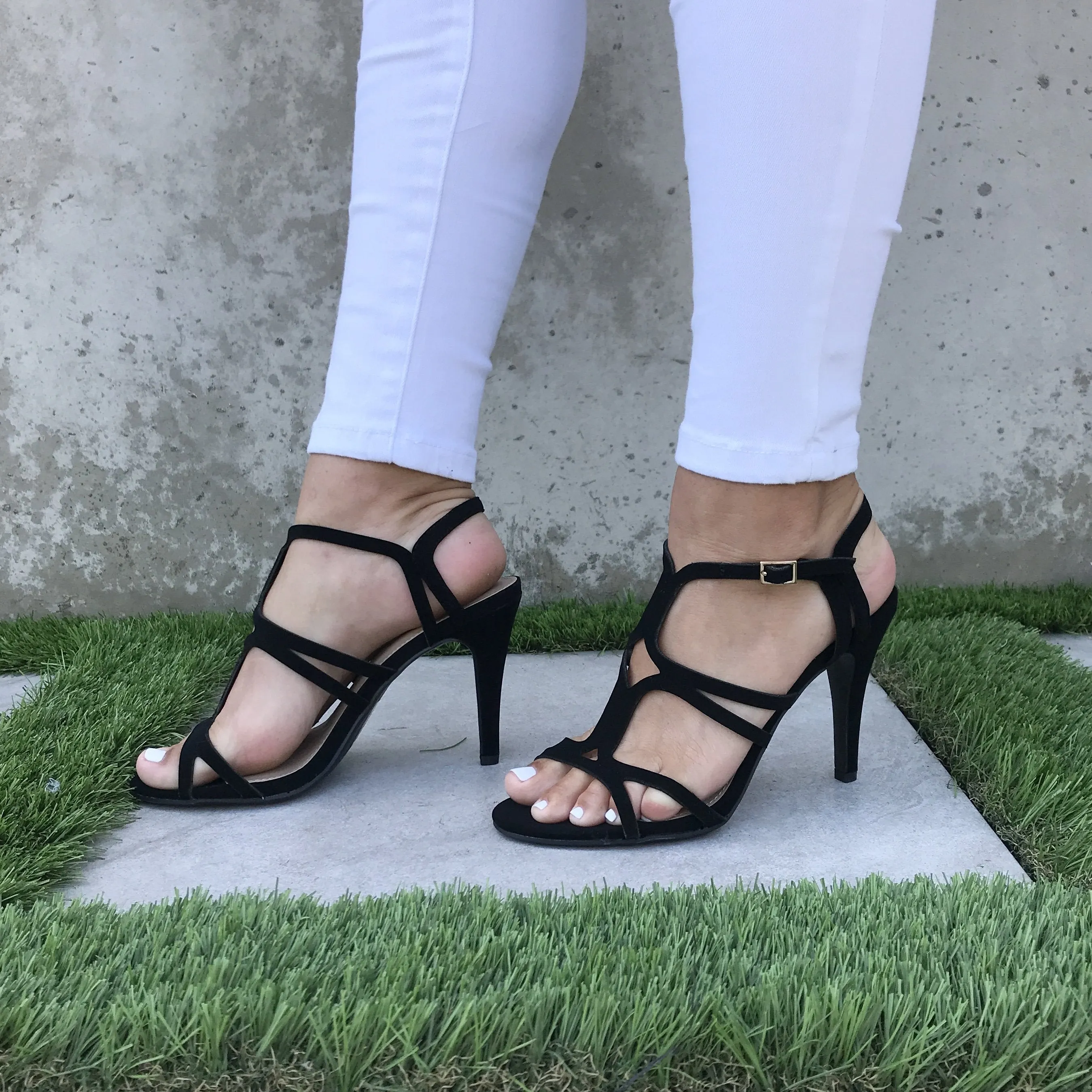 Elsa Diamond Cut Out Heels In Black