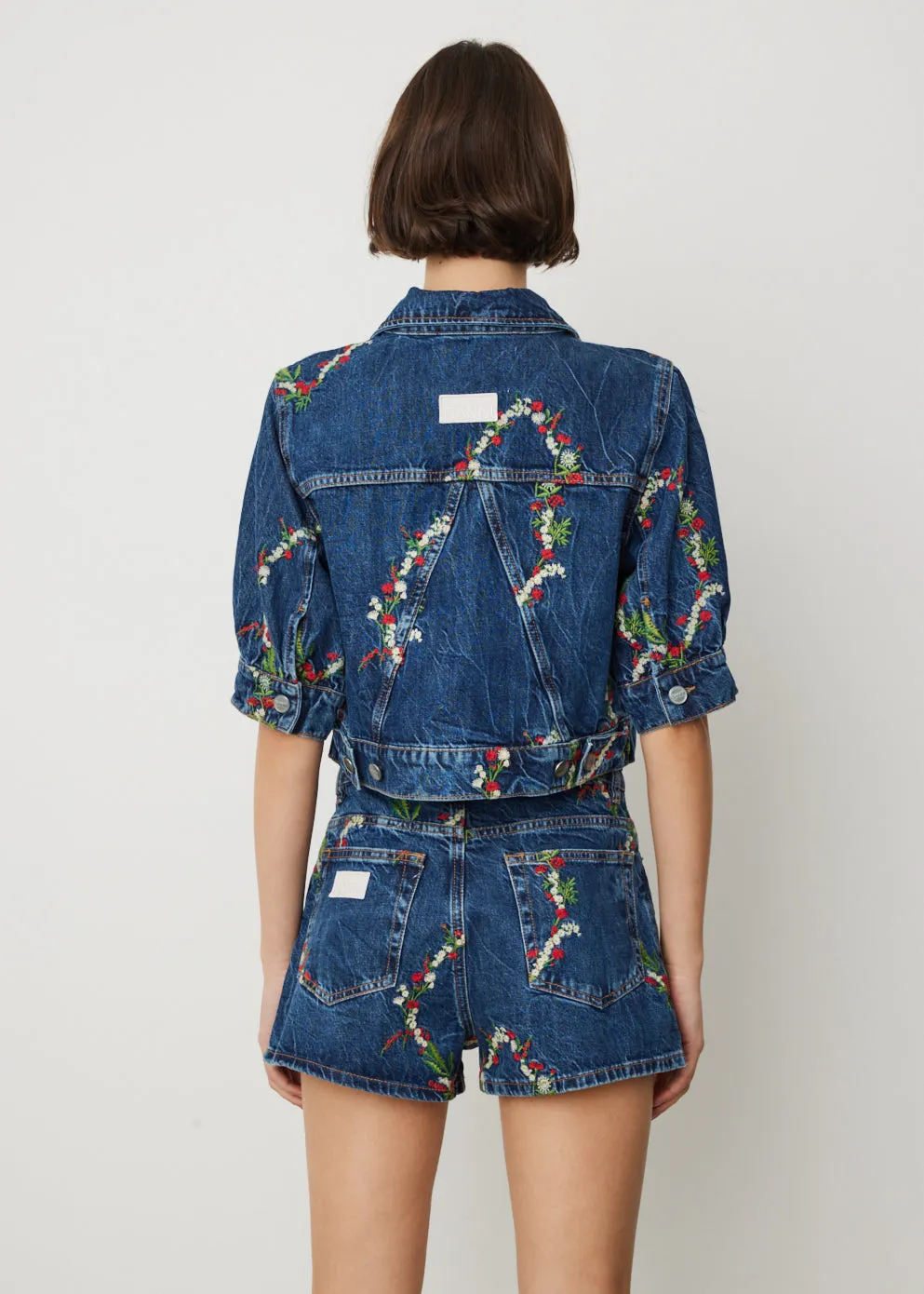 Embroidered Denim Puff Sleeve Jacket