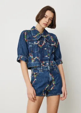 Embroidered Denim Puff Sleeve Jacket