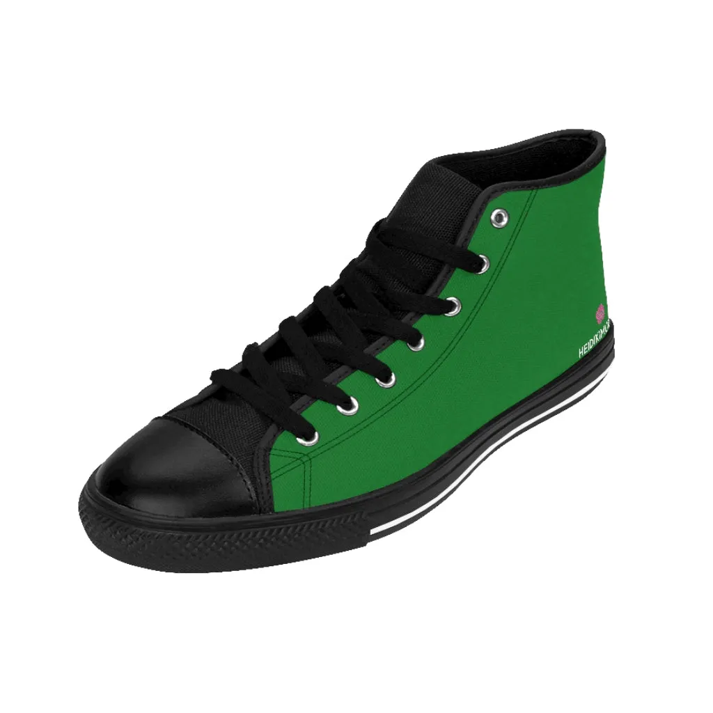 Emerald Green Ladies' High Tops, Solid Green Color Best Women's High Top Sneakers Canvas Tennis Shoes