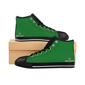 Emerald Green Ladies' High Tops, Solid Green Color Best Women's High Top Sneakers Canvas Tennis Shoes