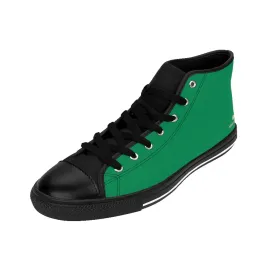 Emerald Green Men's High-top Sneakers, Solid Color Minimalist Designer Tennis Running Shoes