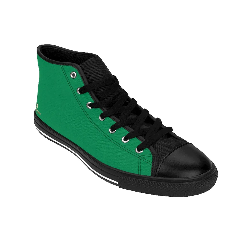 Emerald Green Men's High-top Sneakers, Solid Color Minimalist Designer Tennis Running Shoes