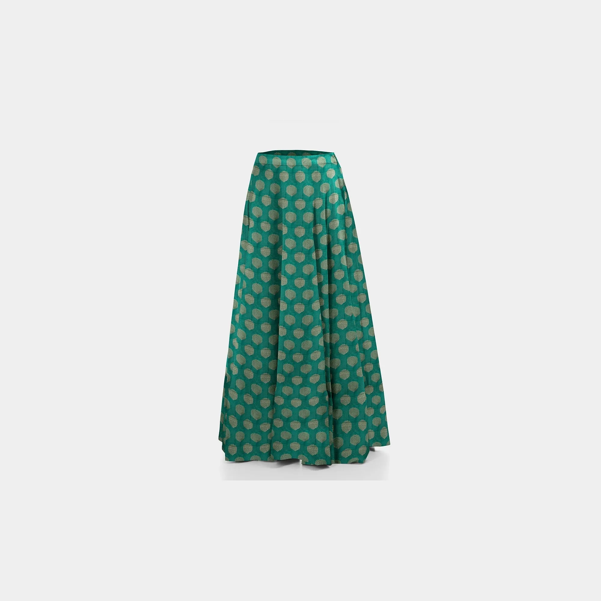 Emerald Green With Golden Geometricla Brocade Fabric