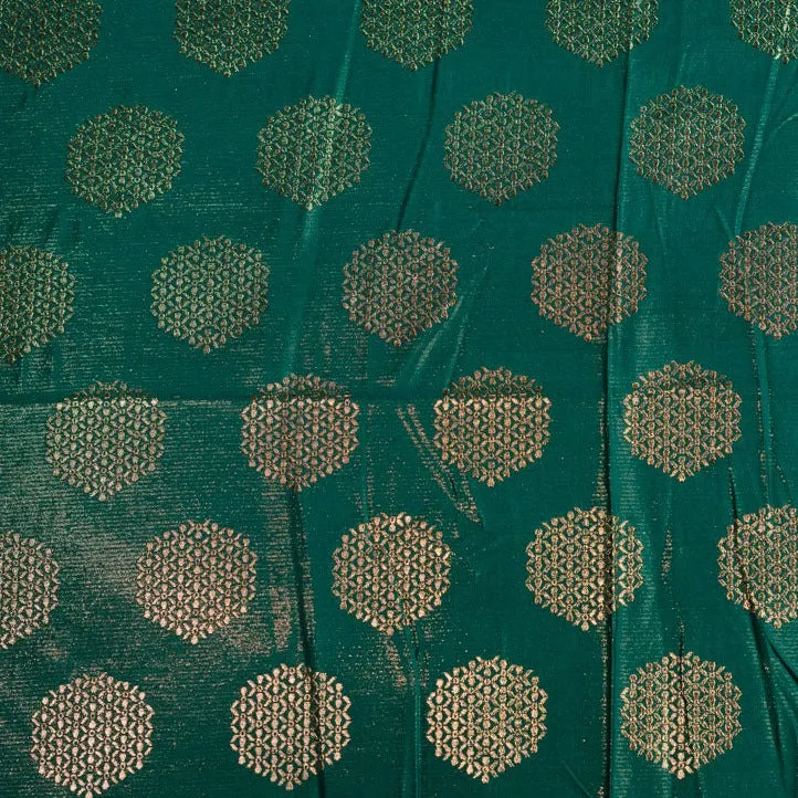 Emerald Green With Golden Geometricla Brocade Fabric