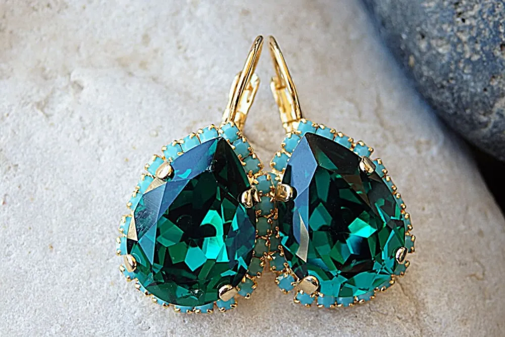 Emerald  turquoise earrings