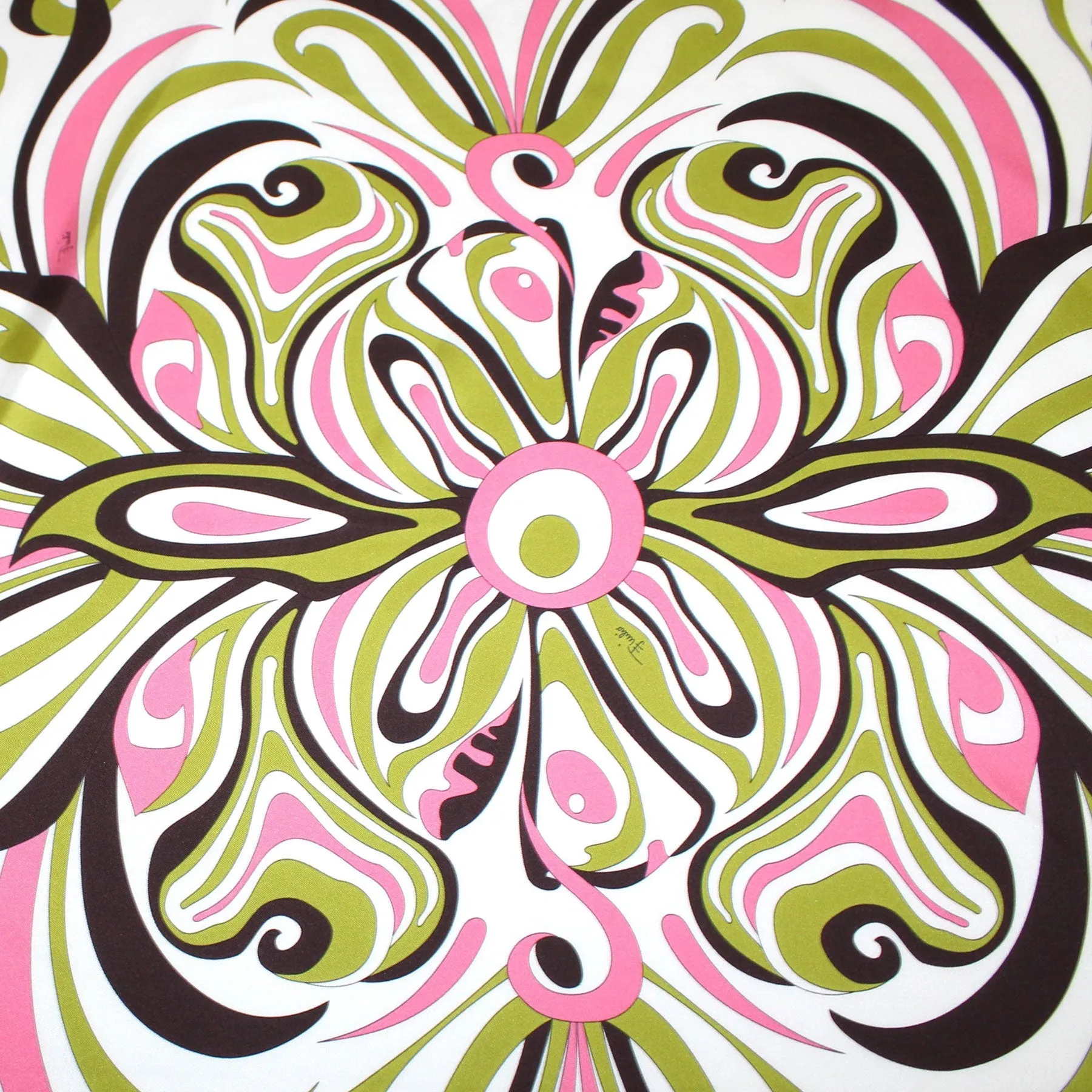 Emilio Pucci Scarf Pink Lime Black Swirl Floral - Twill Silk 36" Square Foulard