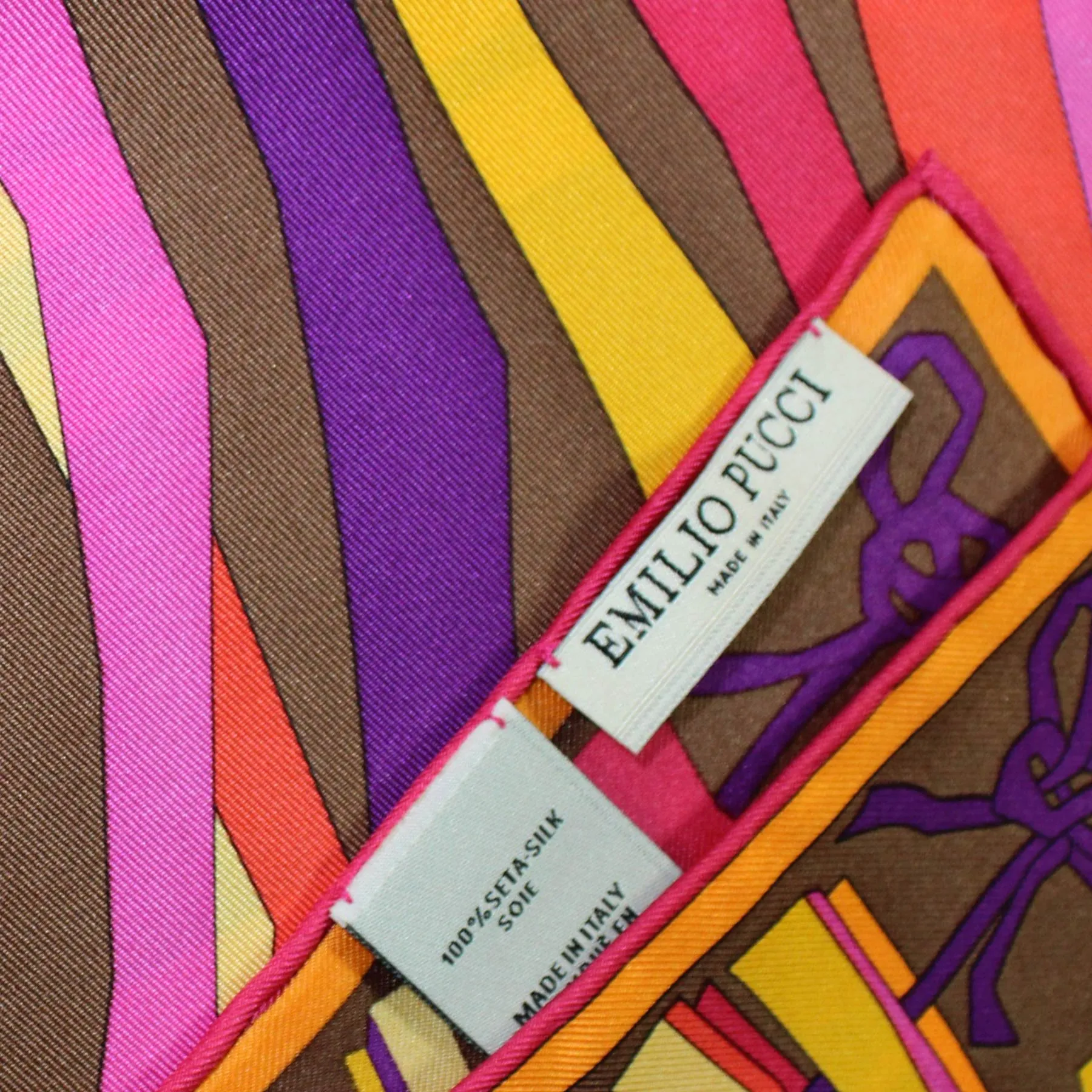 Emilio Pucci Silk Scarf Brown Signature Design - Large Twill Silk Square Scarf SALE