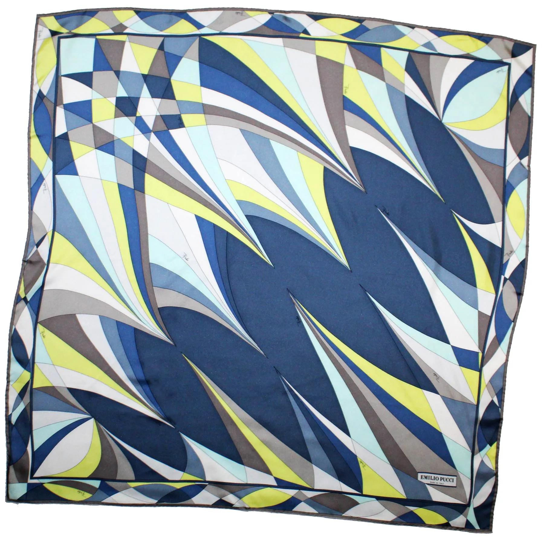 Emilio Pucci Silk Scarf Gray Yellow Design - Large Twill Silk Square Scarf