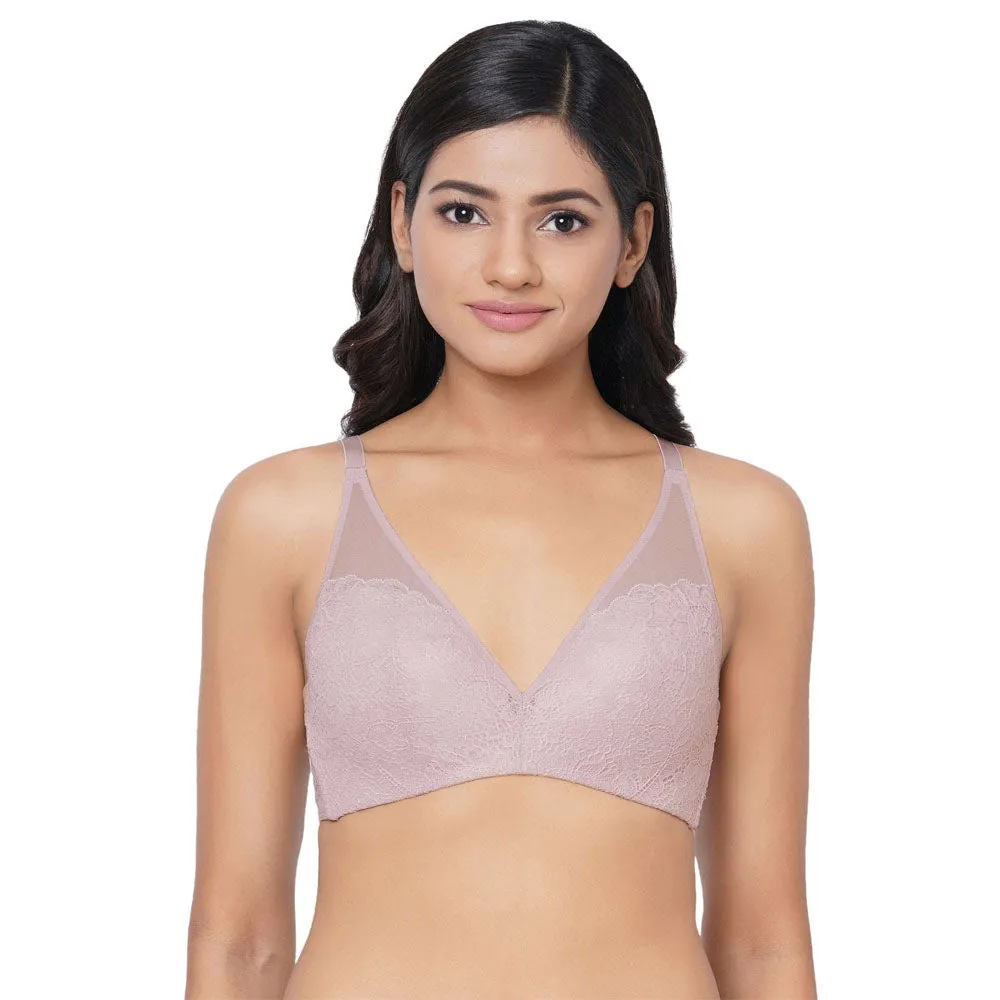 Emma Lace Padded Non-wired 3/4th Cup Bridal Wear Medium coverage Lace Bra - Light Purple