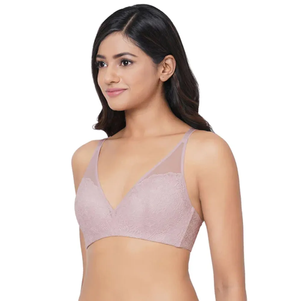 Emma Lace Padded Non-wired 3/4th Cup Bridal Wear Medium coverage Lace Bra - Light Purple