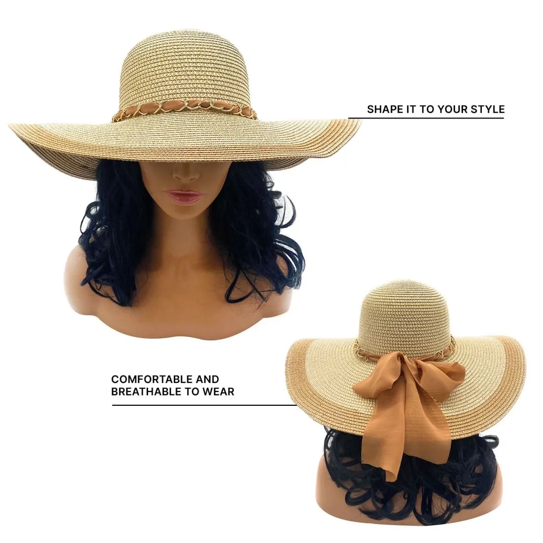 Empire Cove Womens Wide Brim Straw Hat Floppy Sun Hat Panama Fedora Summer