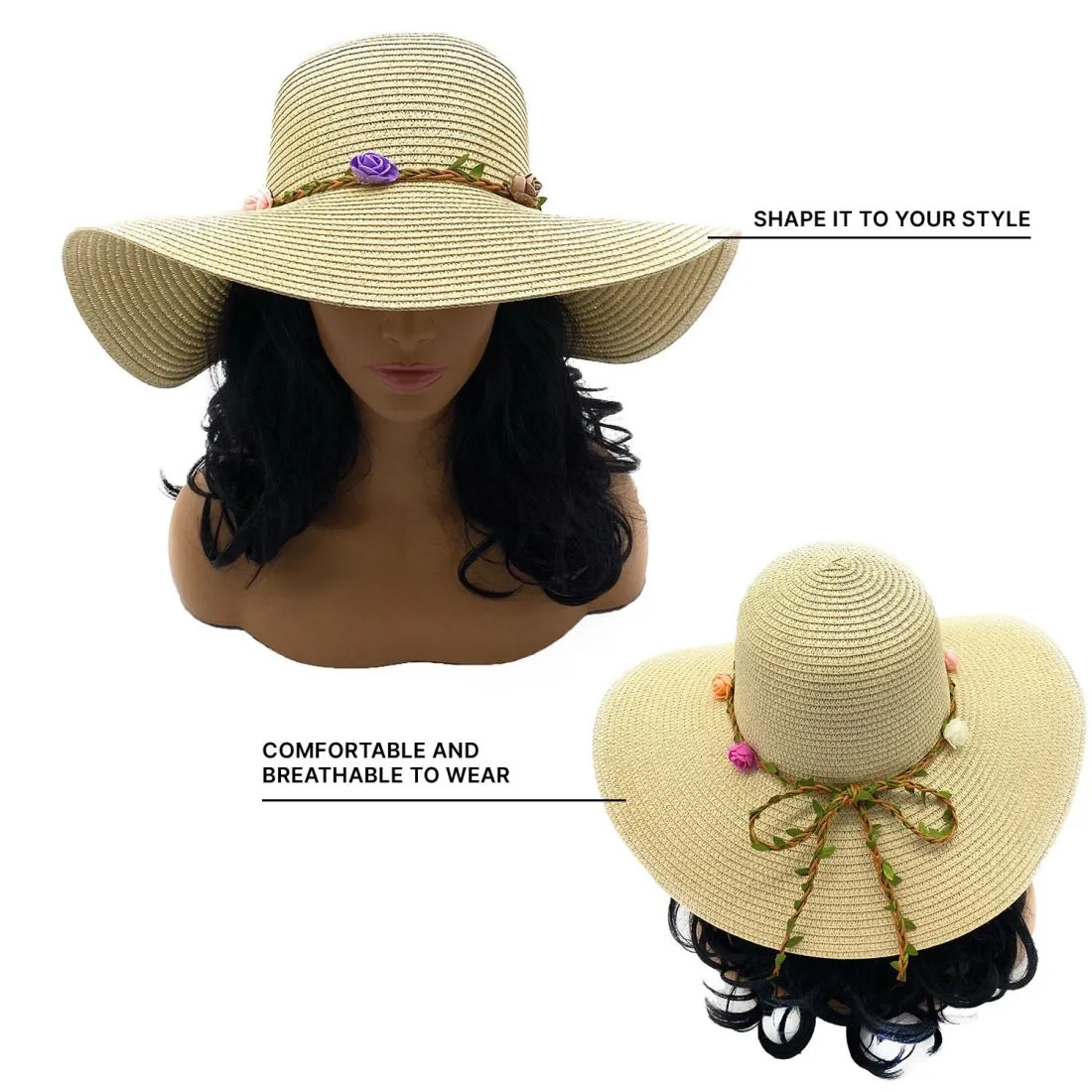 Empire Cove Womens Wide Brim Straw Hat Floppy Sun Hat Panama Fedora Summer