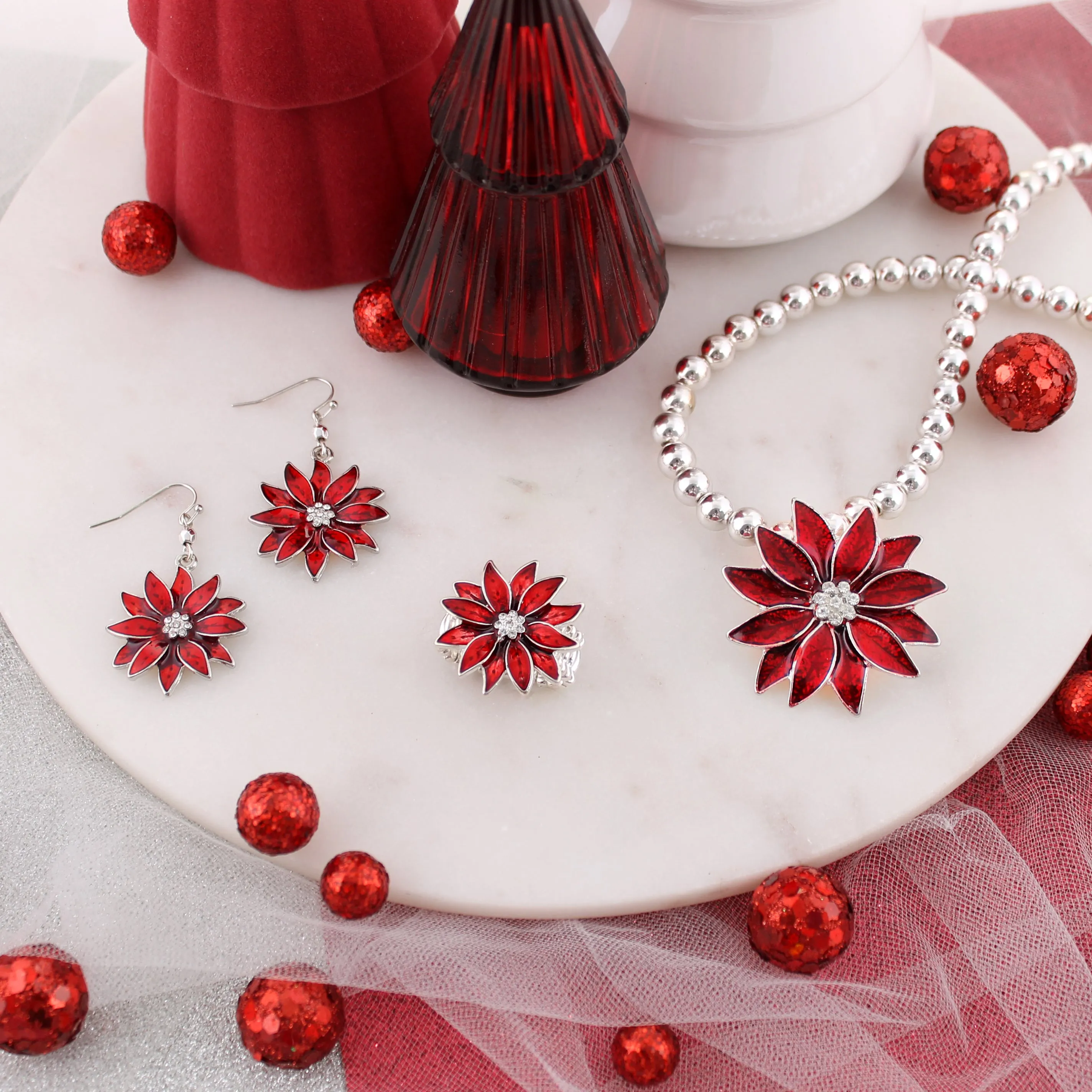 Enamel Poinsettia Earrings