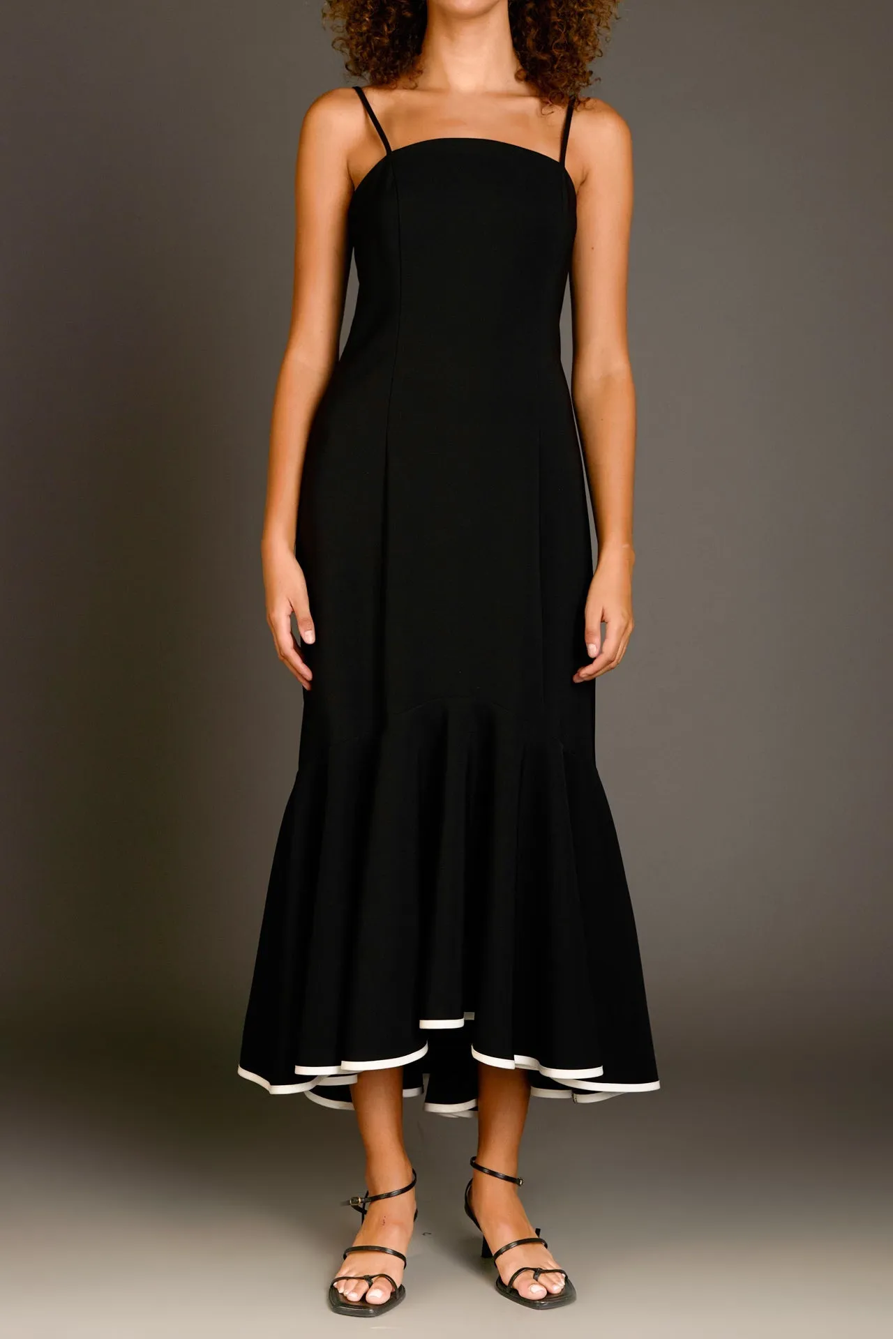 Endless Rose - Contrast Binding Flounce Maxi Dress