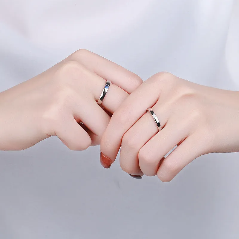 Engraved Minimalist Couple Promise Rings Set