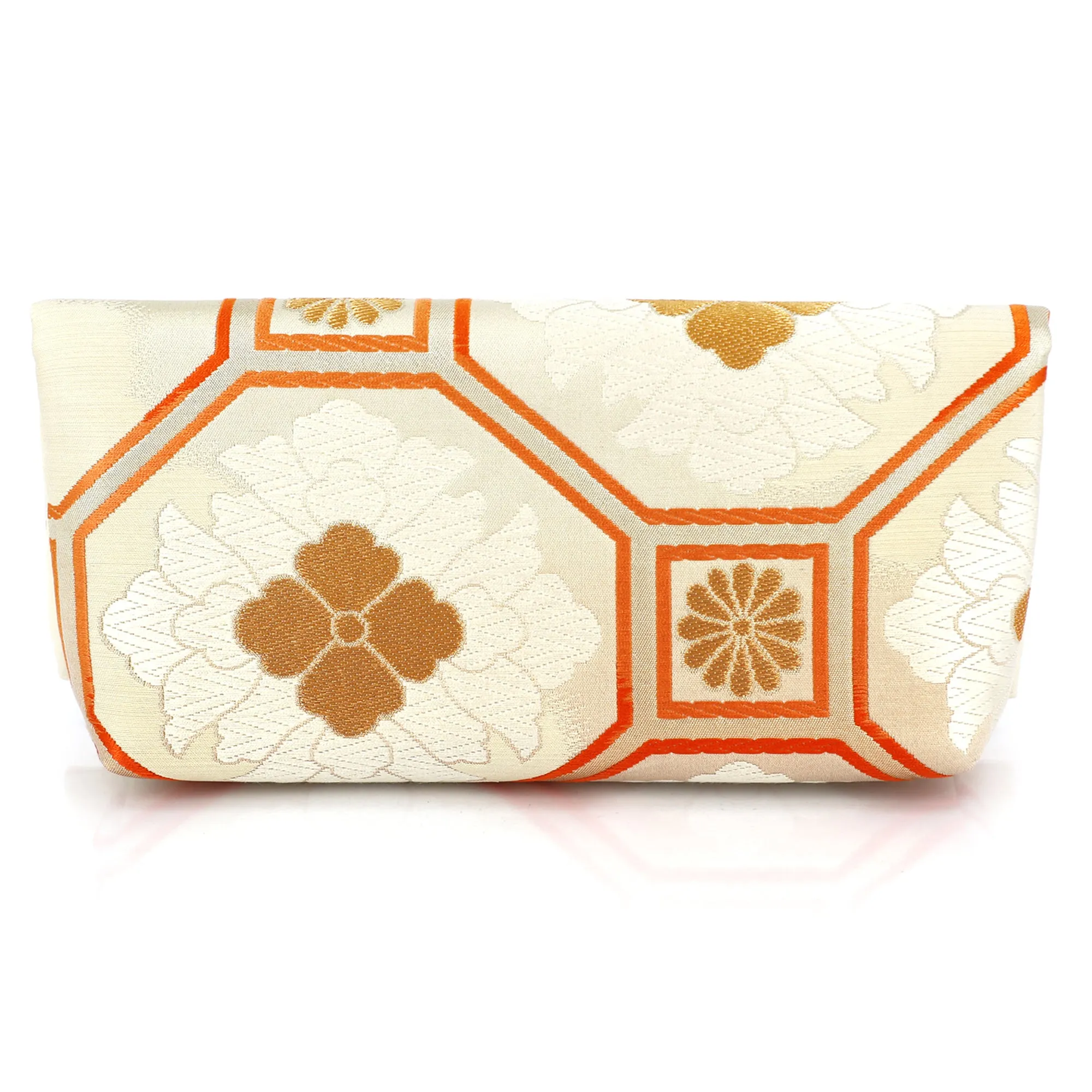 Envelope Clutch Bag with Chrysanthemums on Ivory | Upcycled Kimono Obi Silk