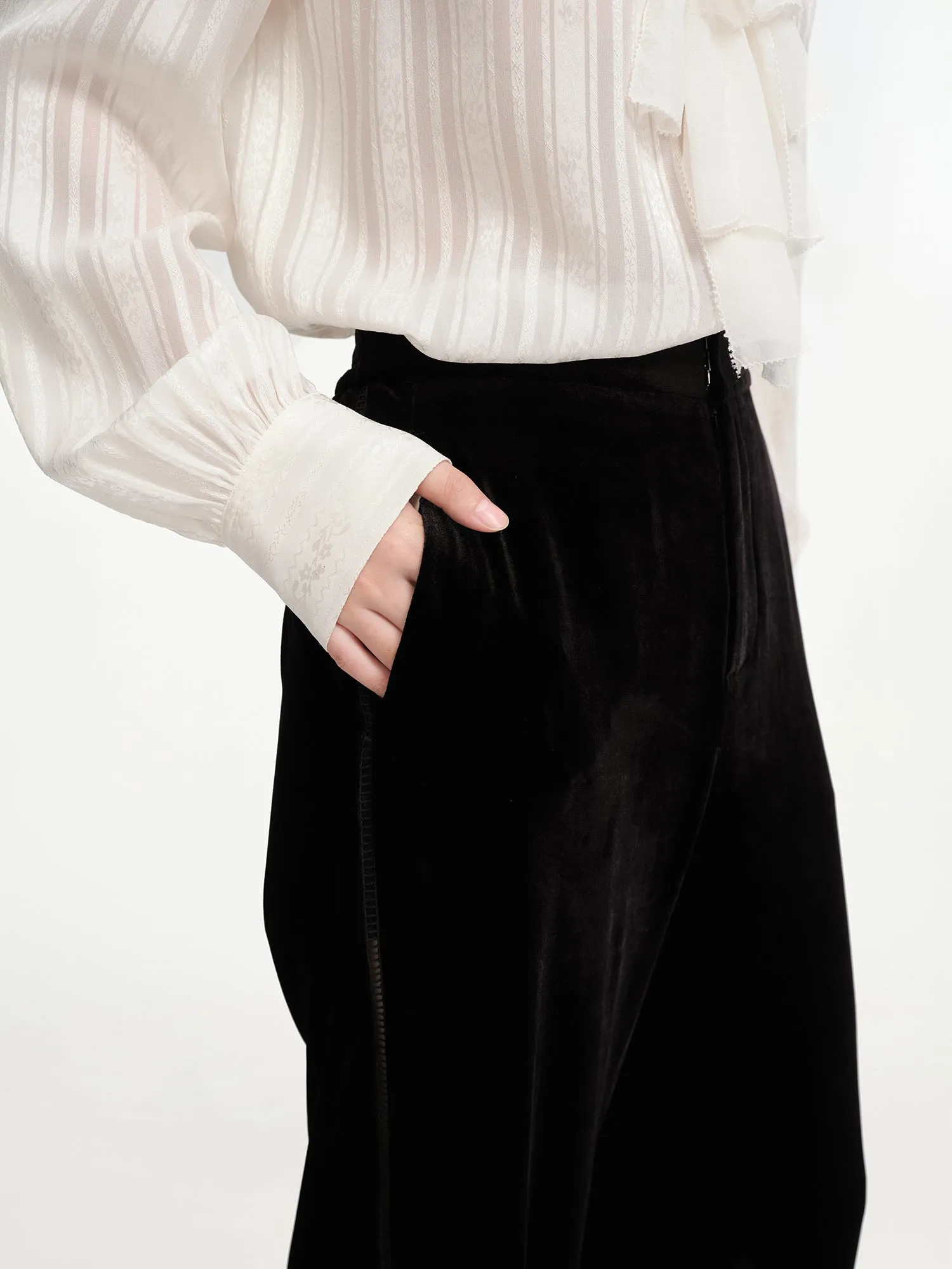 EP YAYING Velvet High-waisted Wide Leg Pants