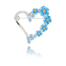 Equilibrium 3cm Forget Me Not Modern Heart Silver Plated Brooch