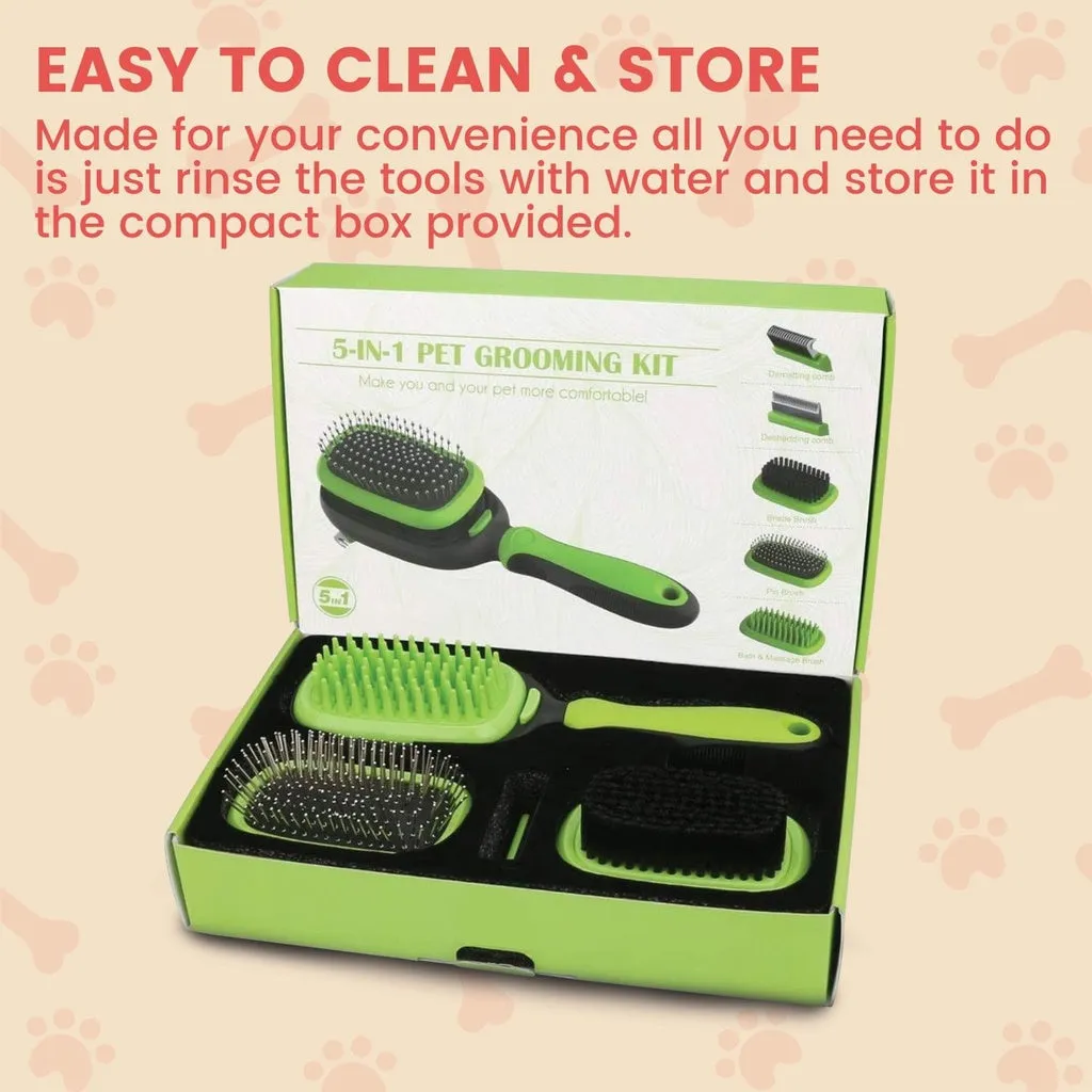 Ergonomic 5in1 Pet Grooming Set, Deshedding & Dematting