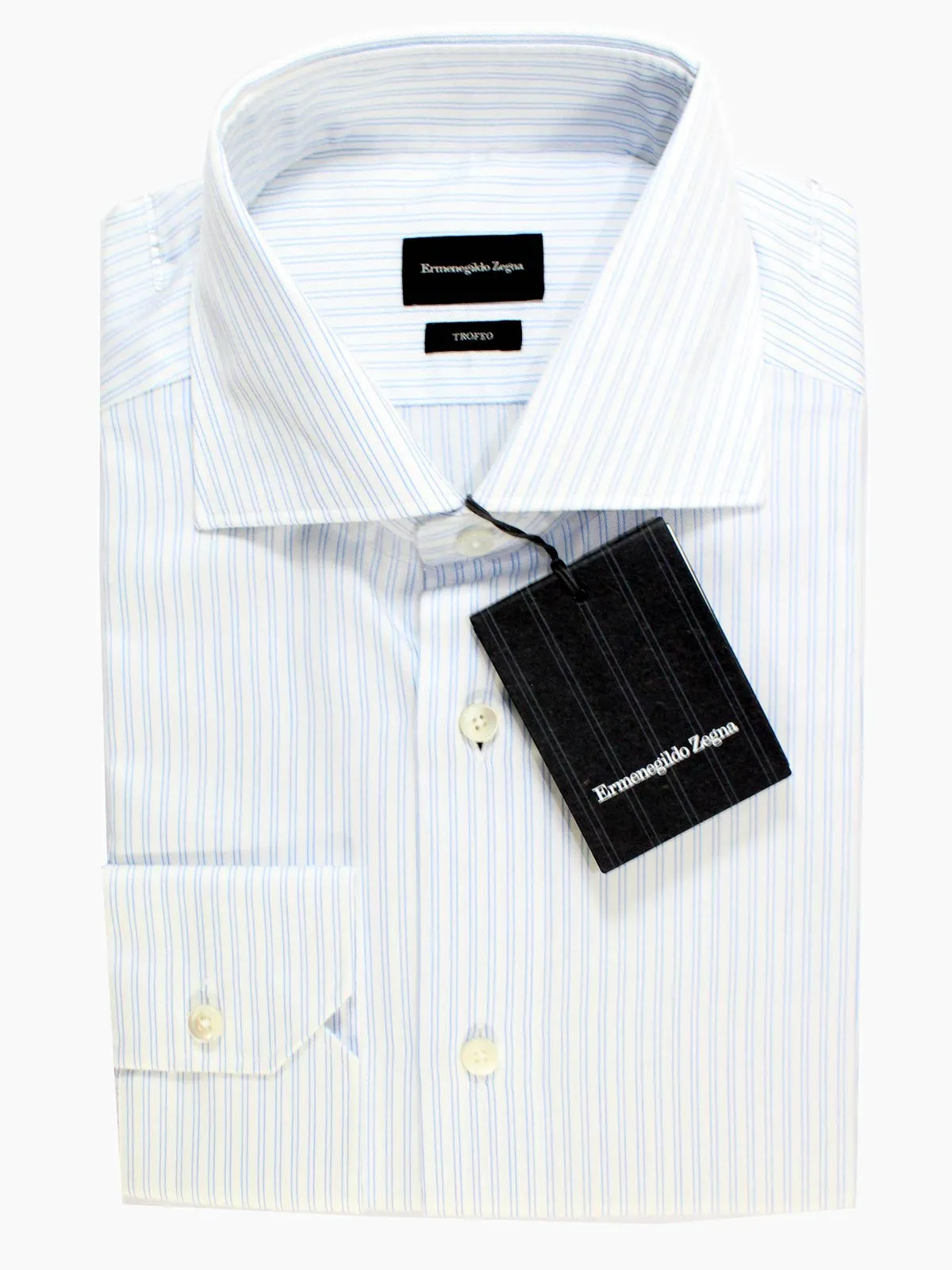 Ermenegildo Zegna Dress Shirt Trofeo - White Blue Stripes 38 - 15