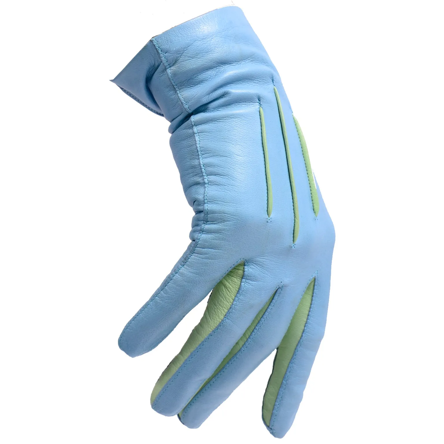 Escada Sky Blue and Green Leather Vintage Gloves Margaretha Ley