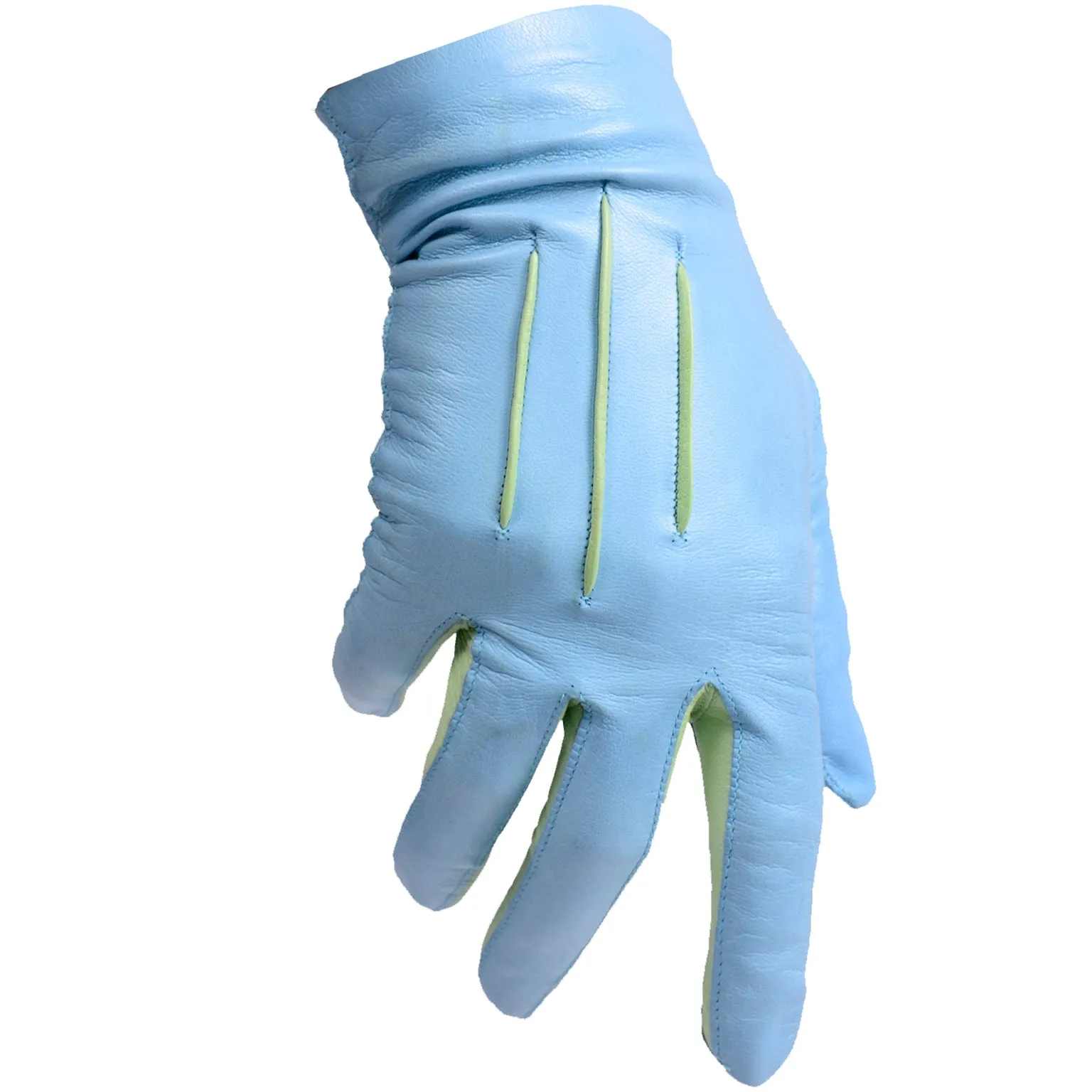 Escada Sky Blue and Green Leather Vintage Gloves Margaretha Ley