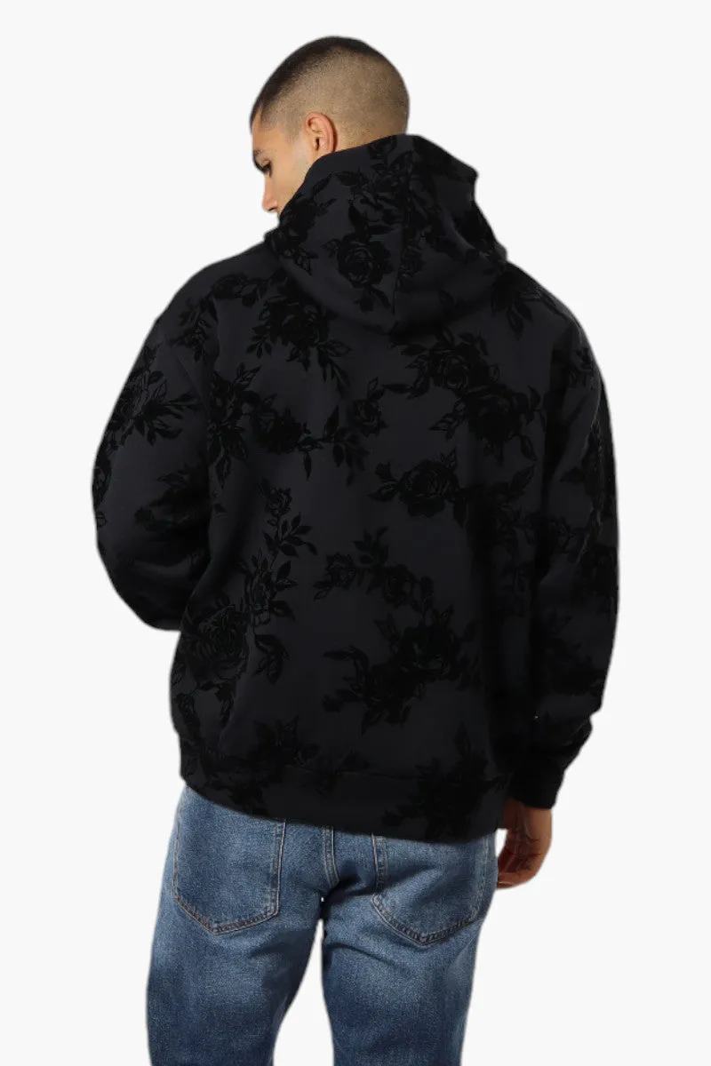 Essentials By Drill Clothing Flocked Floral Drop Shoulder Hoodie - Black