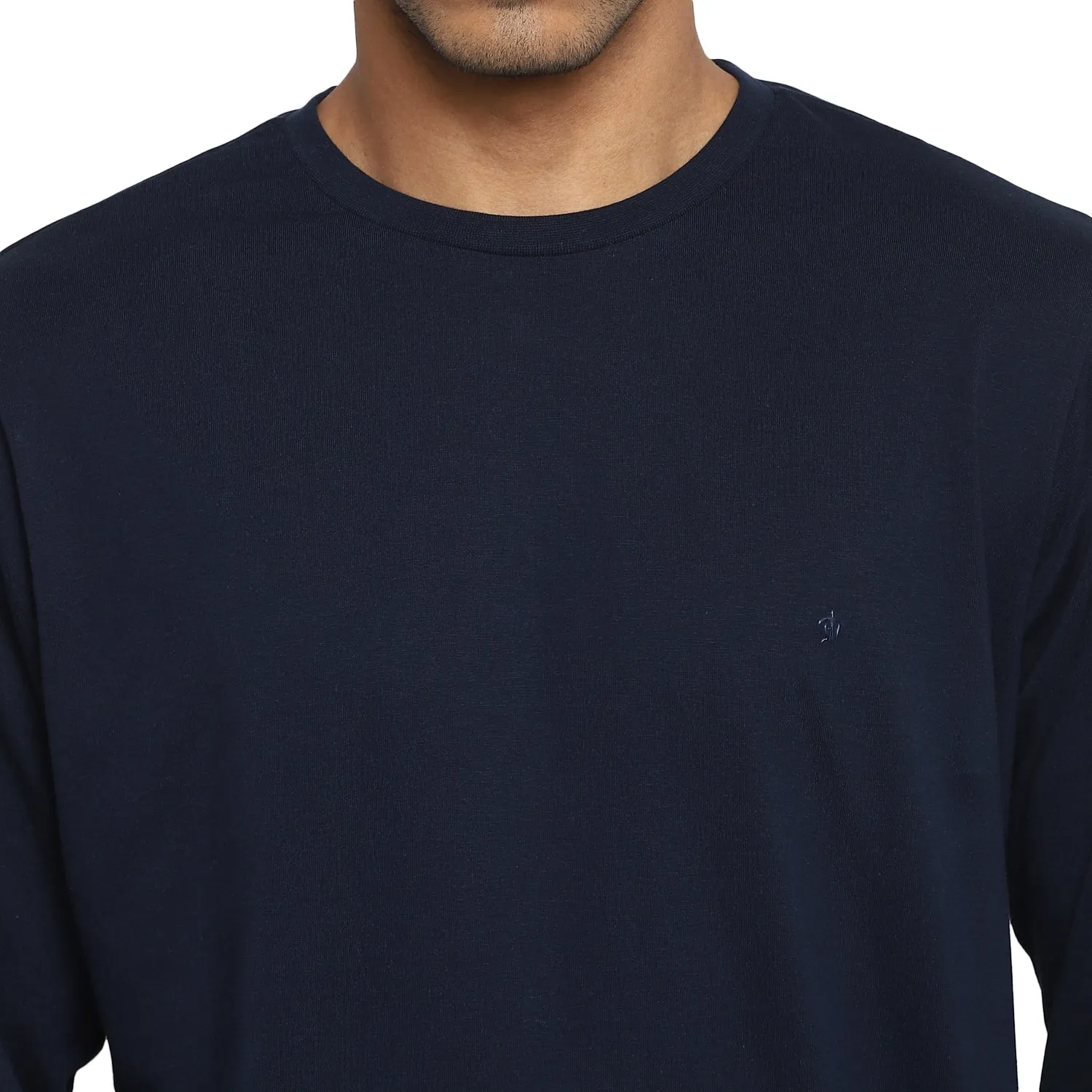 Essentials Navy Solid Round Neck T-Shirt