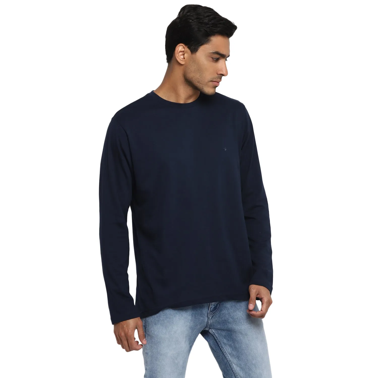 Essentials Navy Solid Round Neck T-Shirt