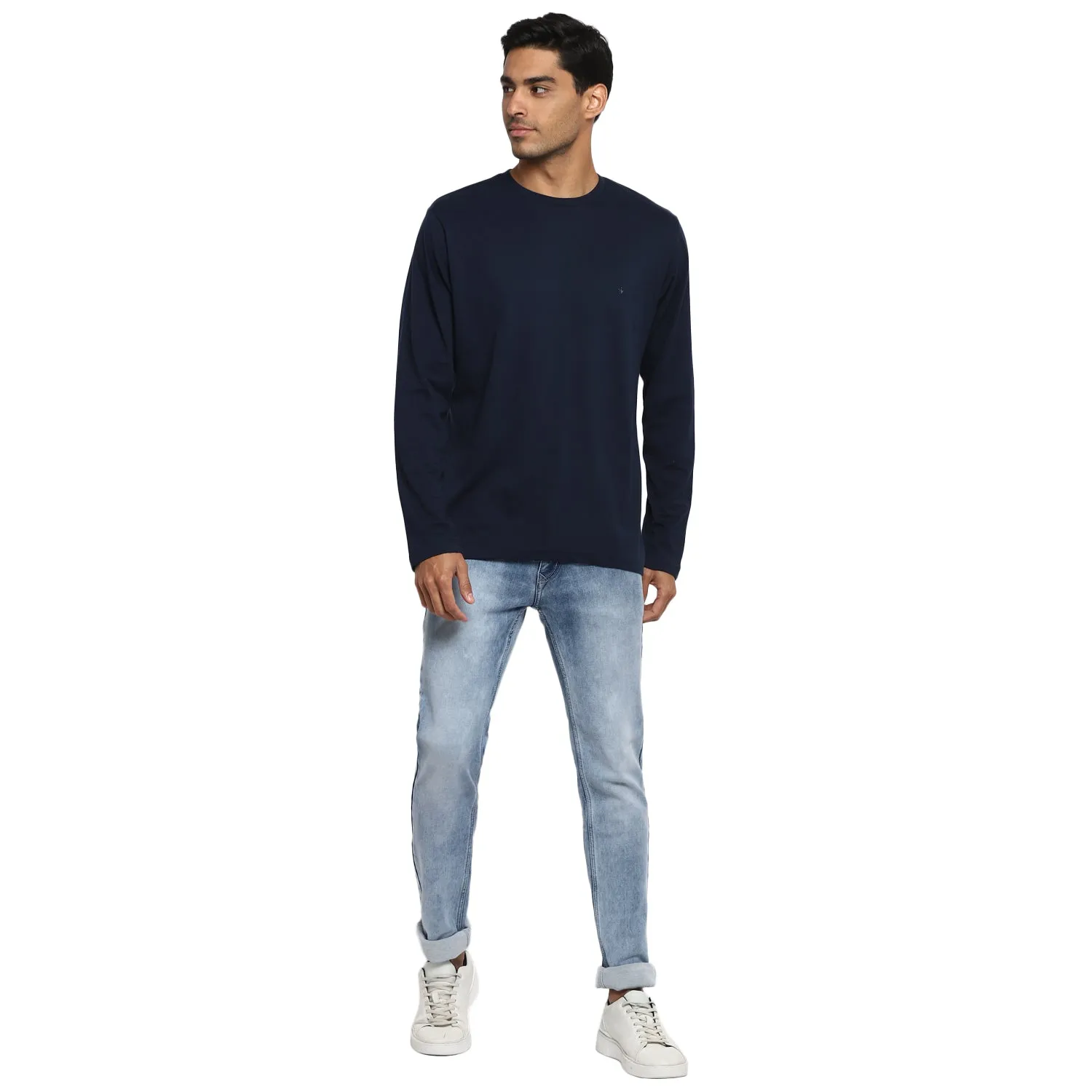 Essentials Navy Solid Round Neck T-Shirt