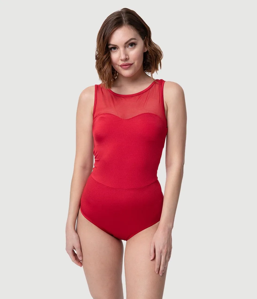 Esther Williams Vintage Style Red Mesh One Piece Swimsuit