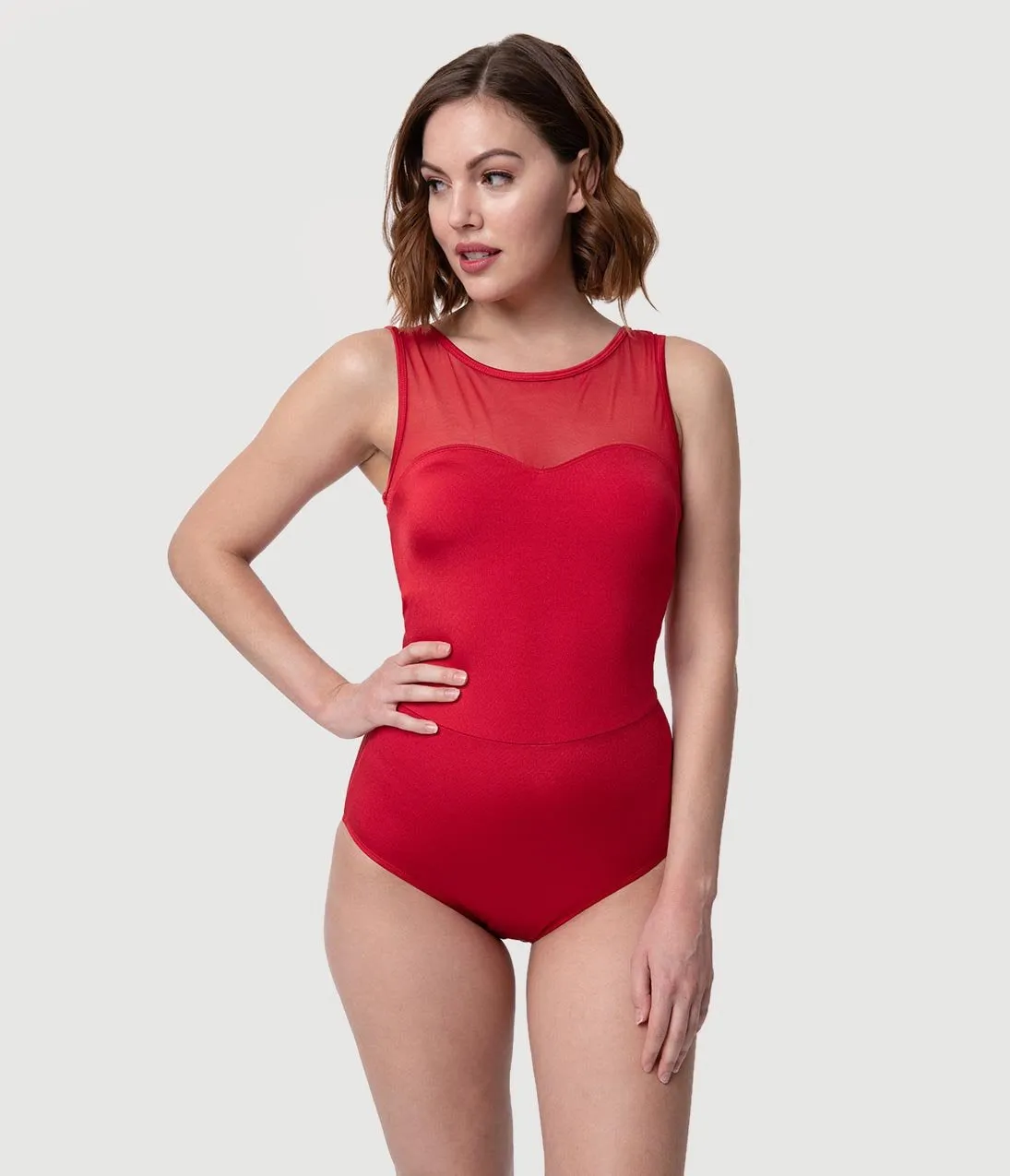 Esther Williams Vintage Style Red Mesh One Piece Swimsuit