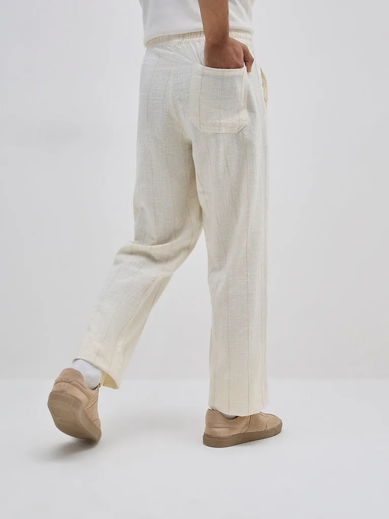 ETA Cream Striped Resort-Fit Mid-Rise Cotton Chinos