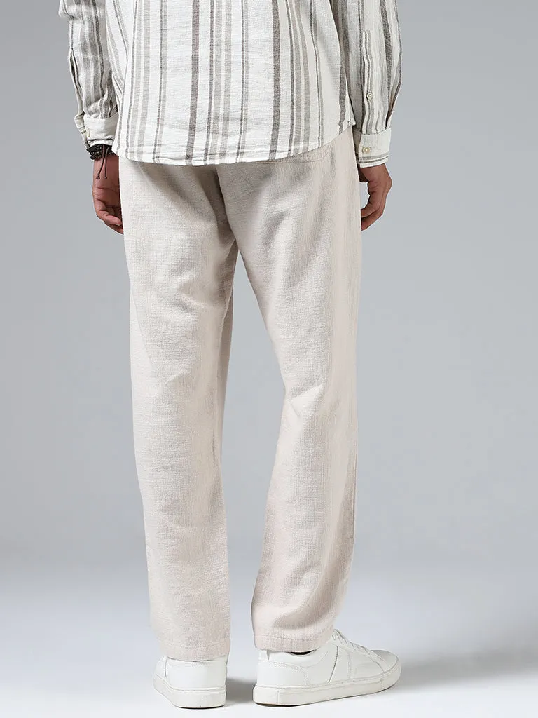 ETA Off White Cotton Slim-Fit Mid-Rise Chinos