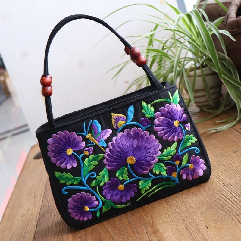 Ethnic Style Bag with Double-sided Embroidery and Canvas Small Bag for Women's Double-layer Handbag Casual Trend Retro