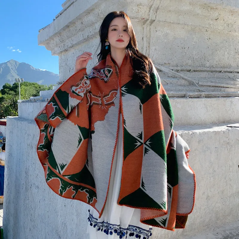 Ethnic style shawl blanket warm cloak cloak Tibetan Scarf