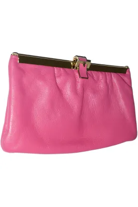 Etra Pink Leather Clutch Handbag Optional Chain Strap Gate Opening