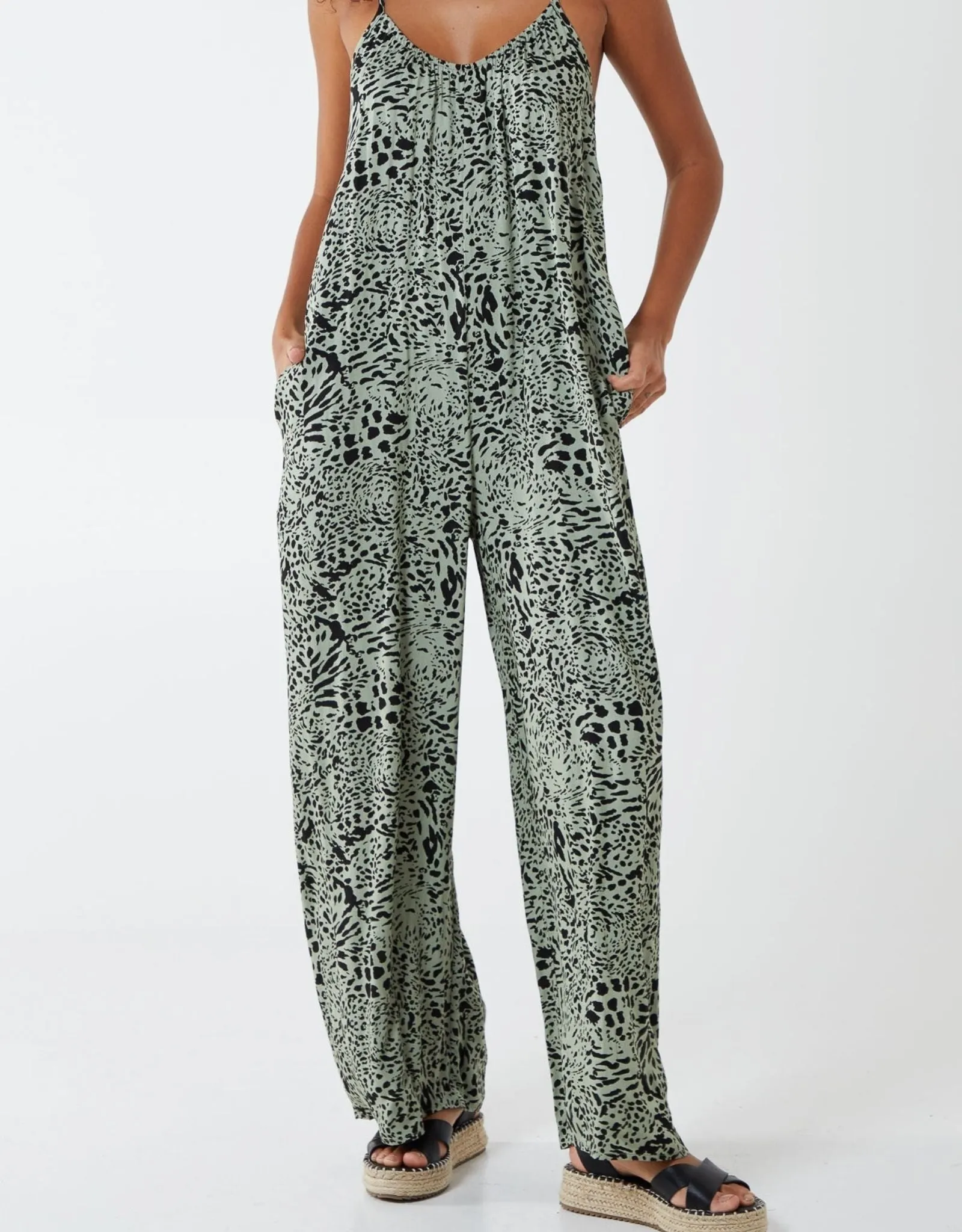 Etta Printed Wide Leg Jumpsuit with Pockets