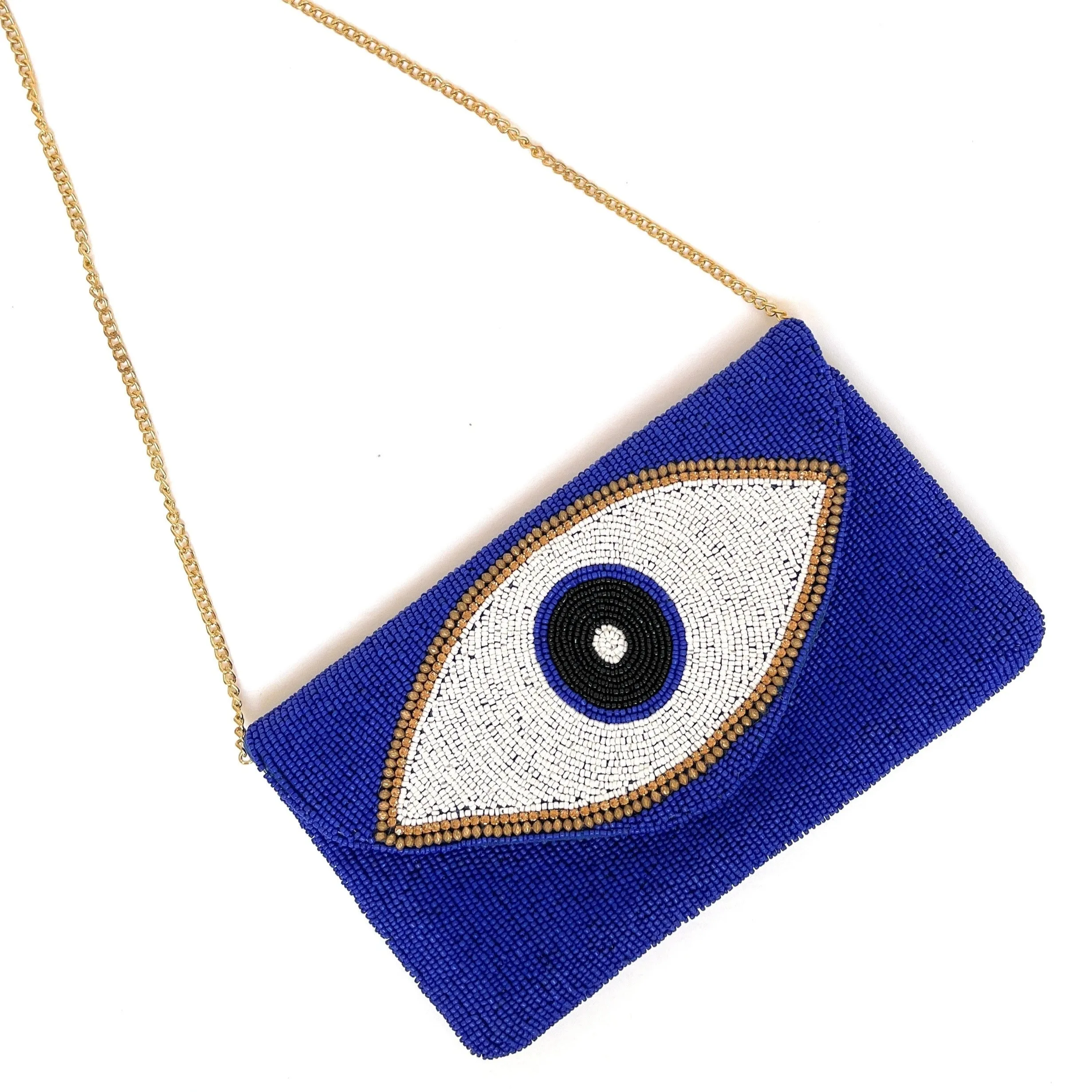 Evil Eye Beaded Clutch Purse (Royal Blue)